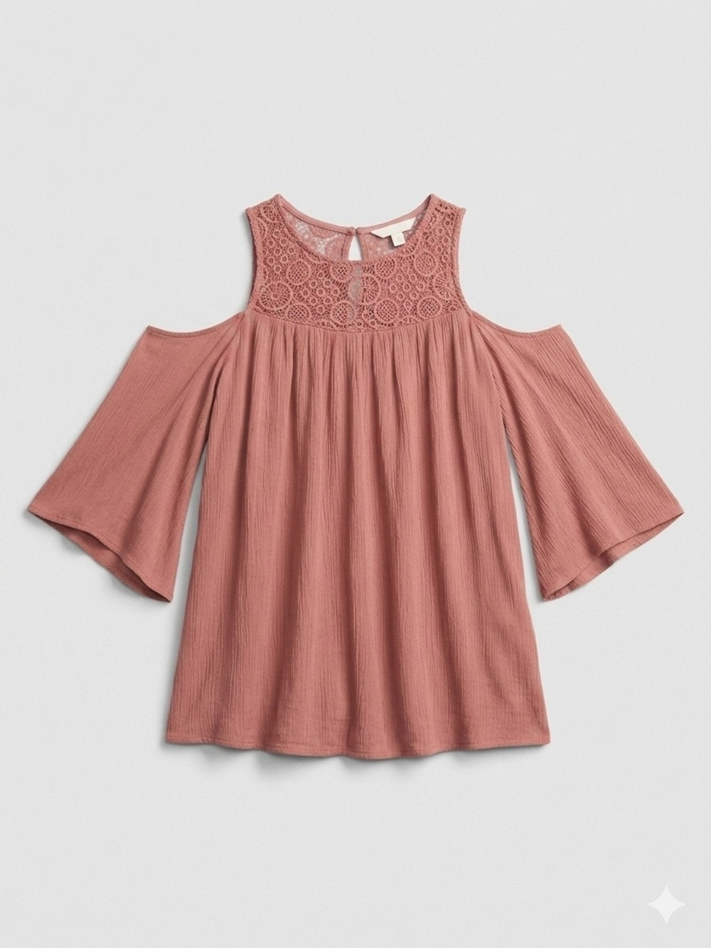 Body Glove Dusty Rose Cold-Shoulder Crochet Yoke Blouse - Picture 3 of 7